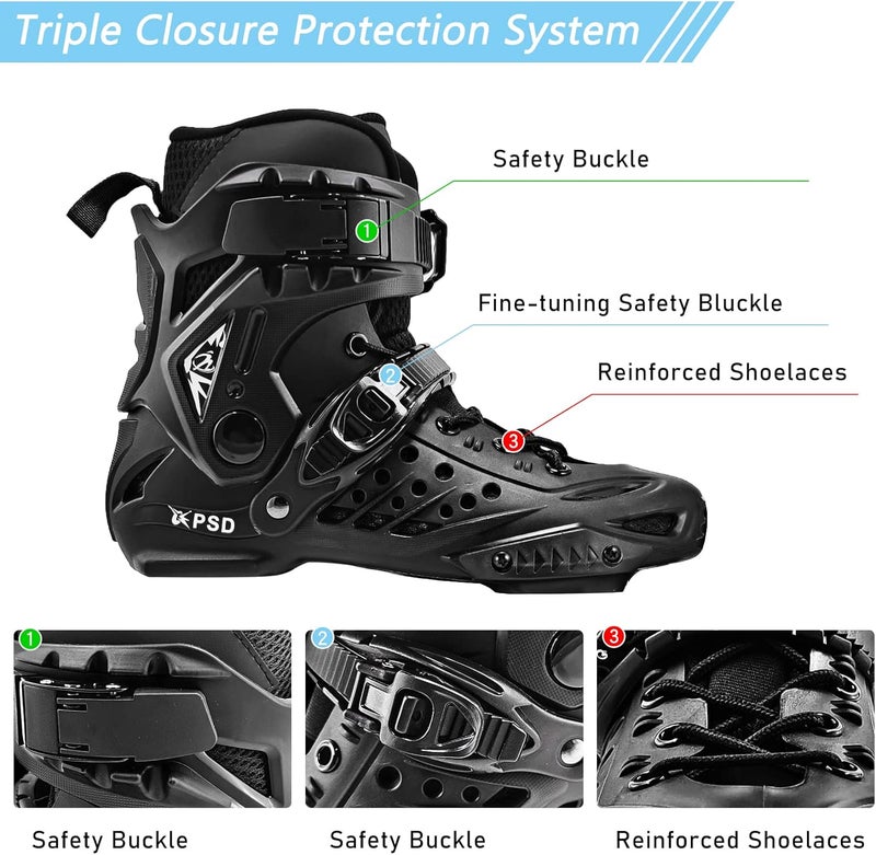 PASENDI Professional 4X80Mm Wheels Inline Skates,Outdoor Fitness Single Row Skates for Adult Women Men,Removable and Washable Split Inner Boots, Black Adult Male. - Image 2